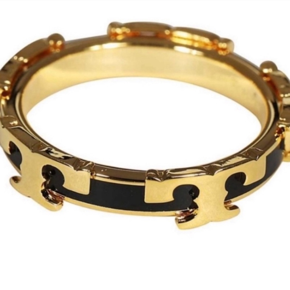 Tory Burch Black Enamel Serif ~ T stackable Ring 7